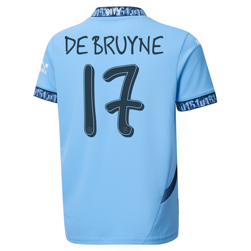 DE BRUYNE #17 Manchester City 24/25 Kid's Home Shirt and Shorts - Man City Font